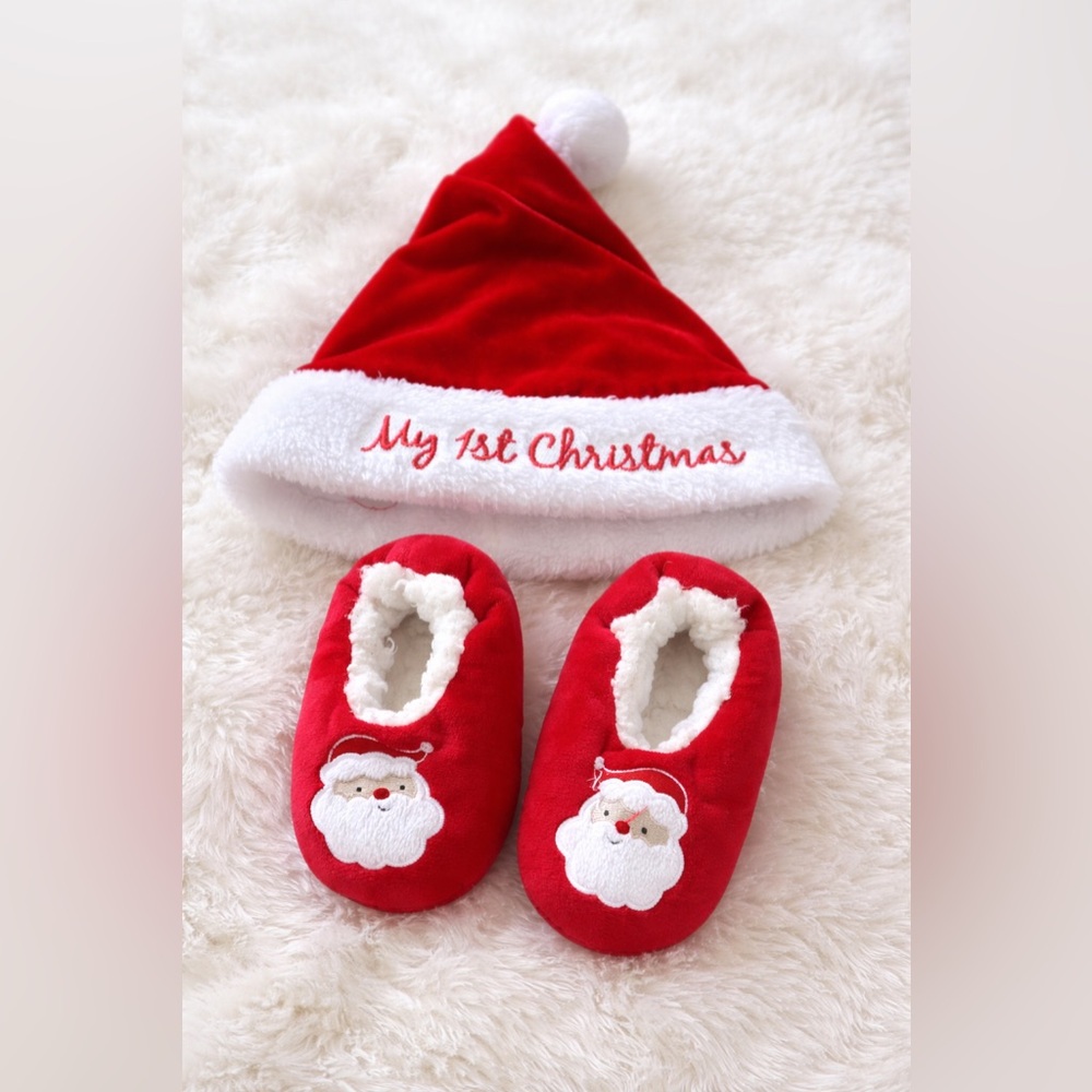 Christmas hat and Santa slippers